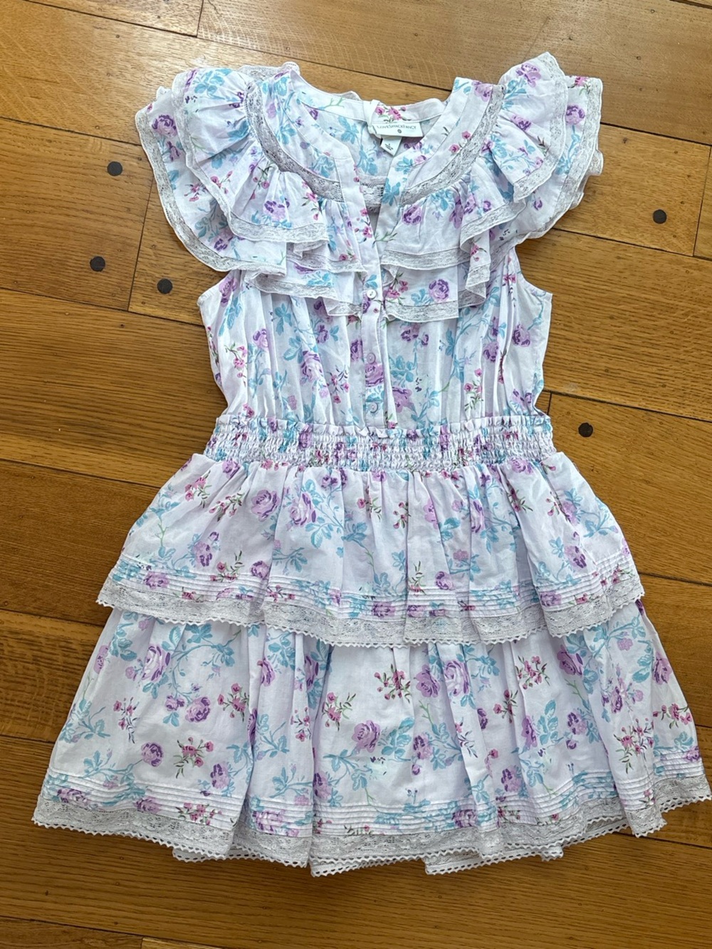 LoveShackFancy Lavender Floral Ruffle Mini Dress - Picture 5 of 11